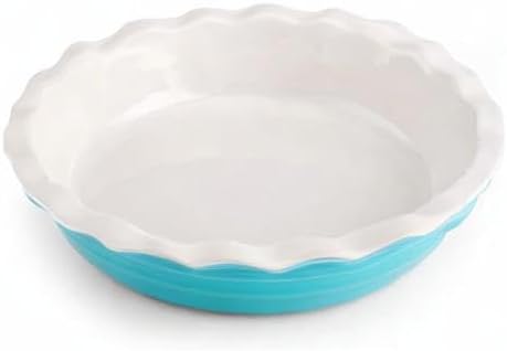 Farberware Bakers Advantage Durable Stoneware Ceramic Pie Dish, Ideal for Making Sweet and Savory Dishes, Heat Resistant, 10 Inch, Teal