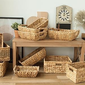 StorageWorks Extra Large Wicker Baskets for Organizing, Water Hyacinth Storage Basket with Built-in Handles, 1 Pack