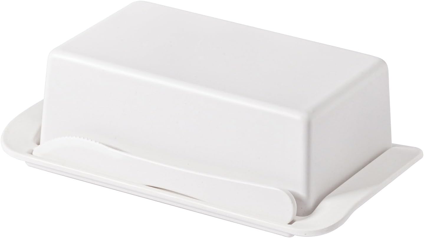 Butter Dish with Lid, Large Butter Dish with Lid for Countertop, Built-in Knife Slot Butter Keeper for Kitchen or Fridge, Bamboo Fiber Butter Tray, Butter Holder for 2 Sticks(White, Large)