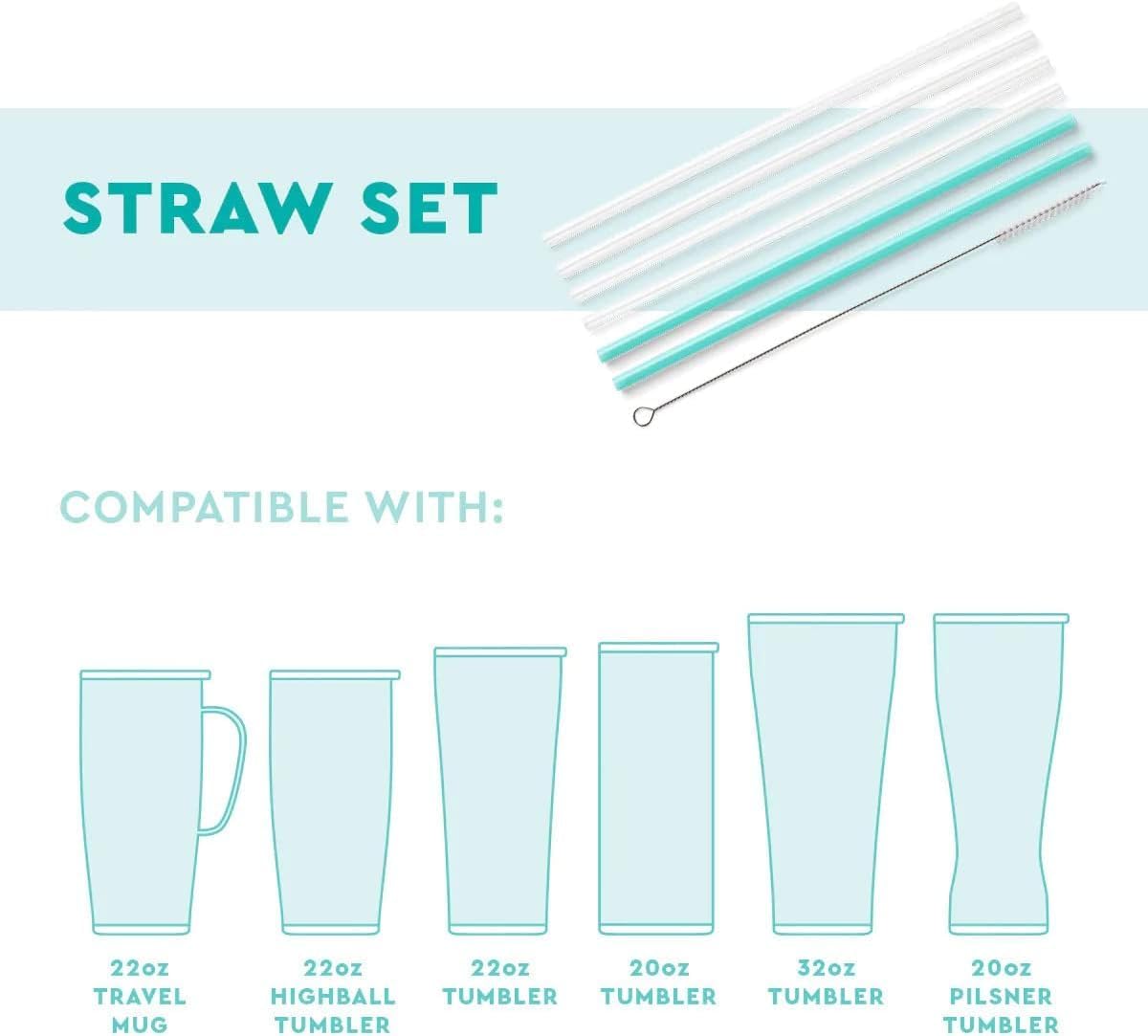 Swig Life Reusable Straws Glacier Stripe Tall Straw Set & Cleaning Brush, Each Straw is 10.25 inch Long (Fits Swig Life 20oz, 22oz, and 32oz Tumblers)