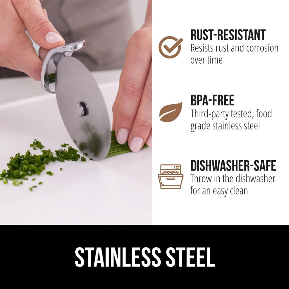 GORILLA GRIP BPA-Free Large Pizza Cutter Wheel, 9 Inch, Sharp Stainless Steel Blade, Slip Resistant Handle with Thumb Guard Protection, Slice Thick or Thin Pizzas, Pie, Pastries in Seconds, White