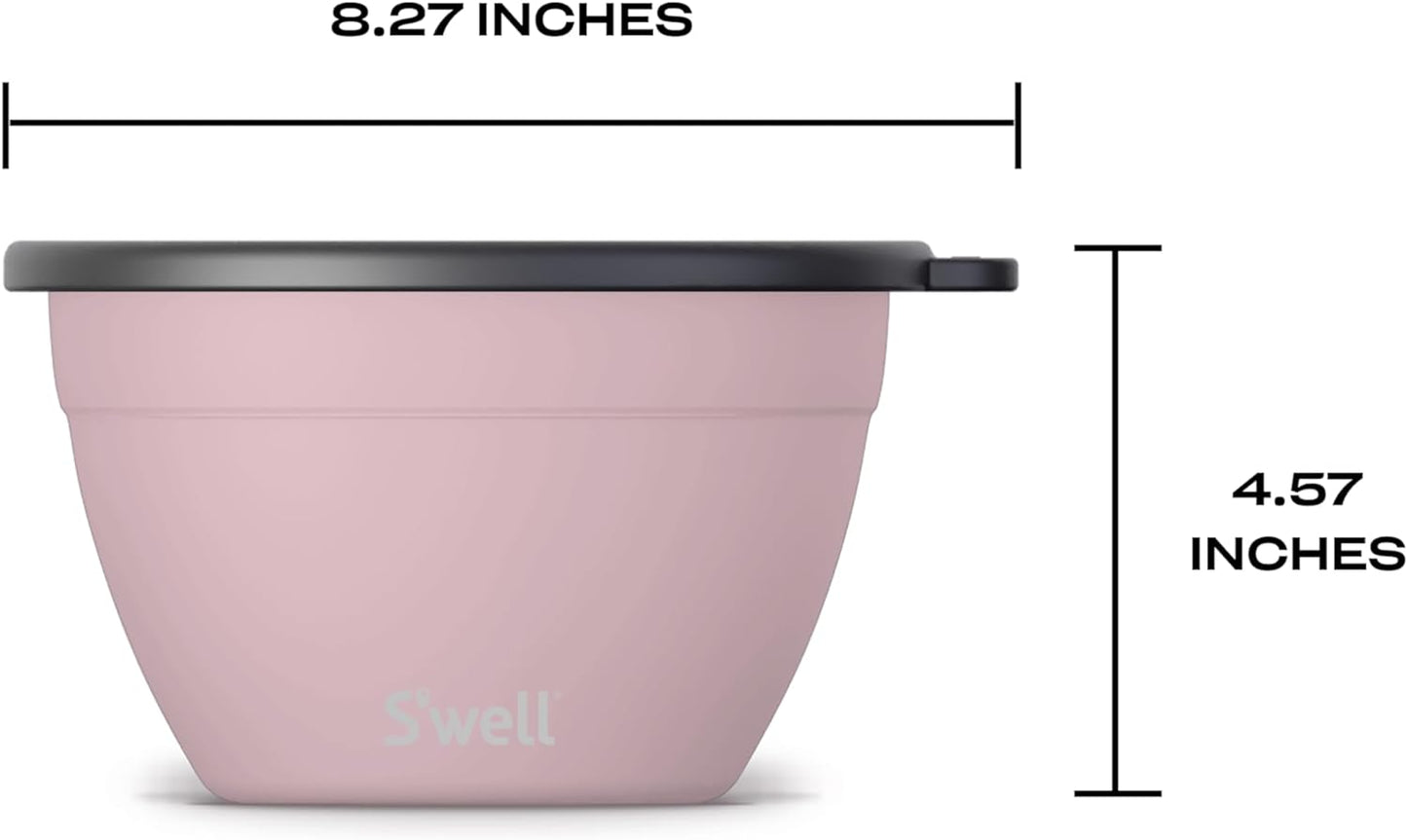 S’well Stainless Steel 64oz Salad Bowl Kit, Pink Topaz Color, Comes with 2oz Mini Canister and Removable Tray for Organization, Leakproof and Dishwasher Safe