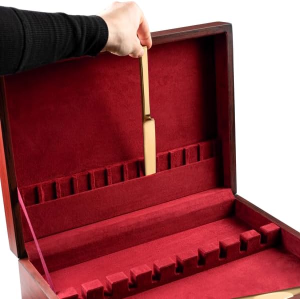 Royalty Art Red Tarnish-Free Silverware Storage Box with Pull-Out Drawer, 15" x 11" Large Flatware and Utensil Organizer for Kitchen Counter, Elegant Home Décor for Dining Room (Flatware Not Included)