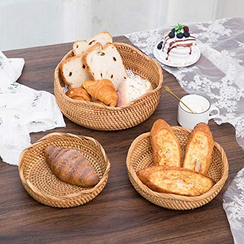 Rattan Bread Basket, Round Fruit Baskets, Scalloped Wicker Storage Bowls, Natural Woven Serving Basket Bowls, Decorative Baskets for Kitchen Counter Organizing, Gift Basket, 1 Pack, S Size