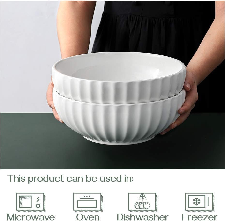 DOWAN 9.8'' Serving Bowls, 86 oz White Serving Platters, Large Ceramic Serving Dishes, Fruit Bowl, Set of 2, for Entertaining, Party, Kitchen, Dinner, Banquet, Housewarming Gift, White