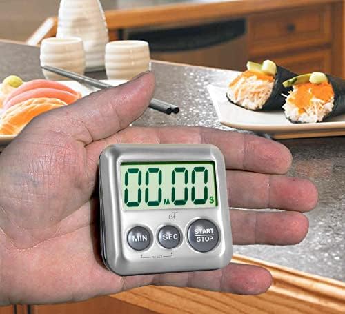 Elegant Digital Kitchen Timer Stainless Steel - Charcoal -Strong Magnetic Back - Kickstand - Loud Alarm - Large Display - Auto Memory - Auto Shut-Off (Charcoal) by eTradewinds