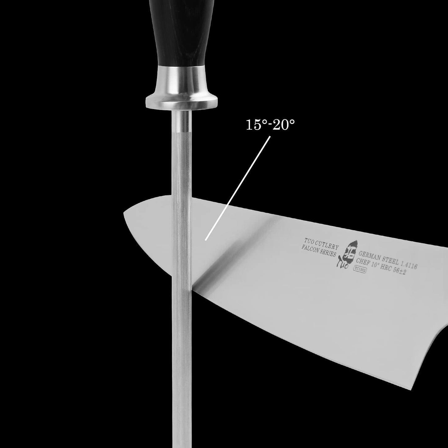 TUO Honing Steel Knife Sharpening Steel - 8 inch Sharpening Rod for All Kitchen Knives - German HC Stainless Steel - Honing Rod with Pakkawood Handle - FALCON SERIES with Gift Box