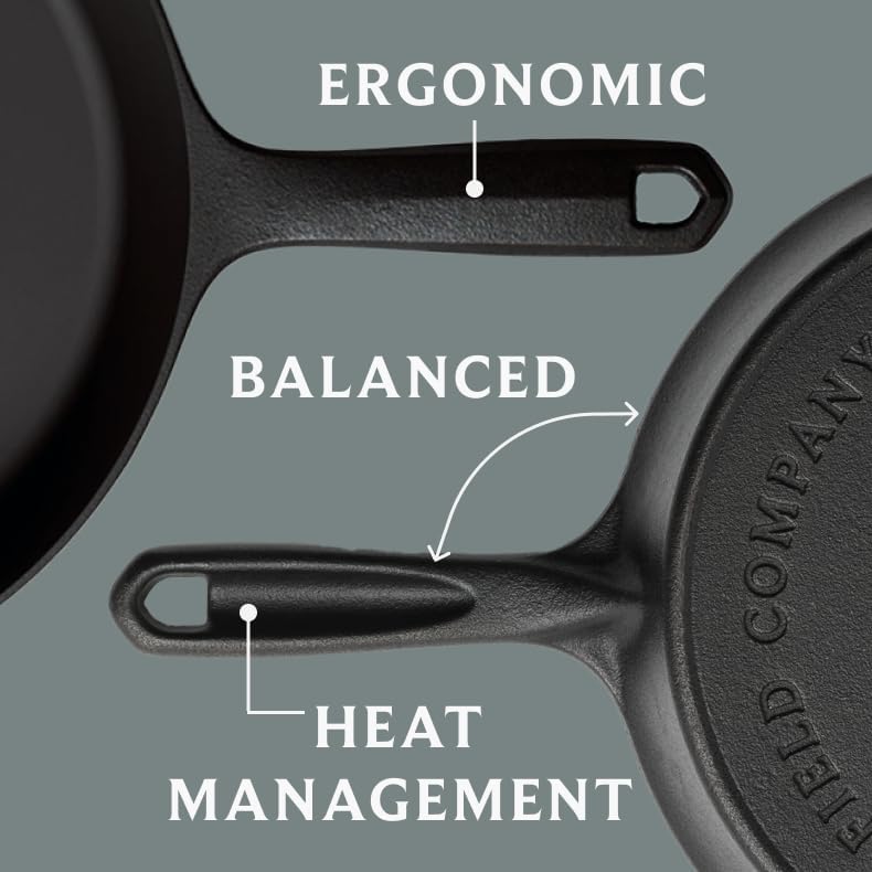 Field Company 11-Inch Cast Iron Skillet – No.10, Lightweight & Smooth, Nonstick, Preseasoned with Organic Oil – Made in USA, Non-Toxic – Great for Roast Chicken, Family Dinners, Vintage Design