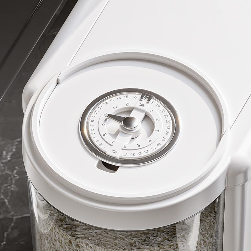 12 Lbs Rice Container with Measuring Cup, Upgraded Built-in Fresh Box, Cereal Dispenser Storage with Lids for Home Kitchen Pantry Rice Soybean Corn And large grain grains-White