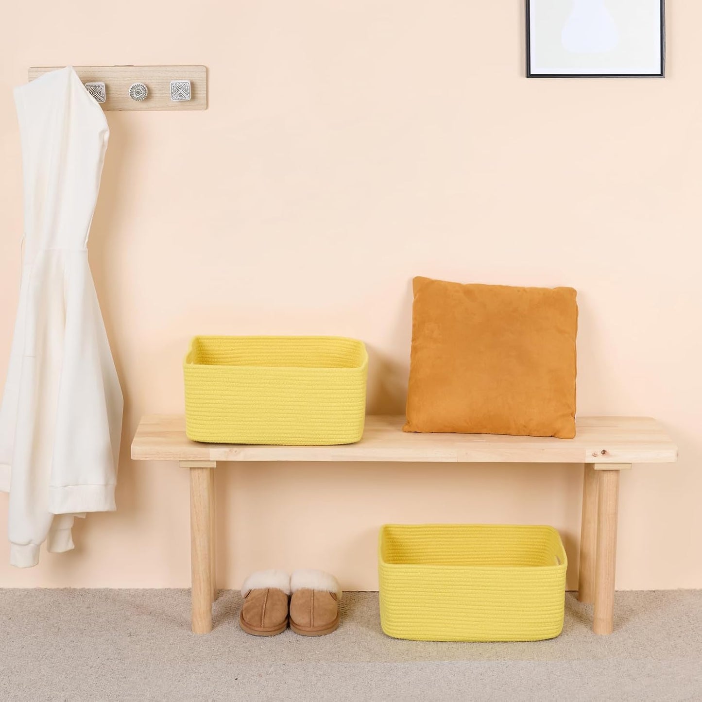 Large Storage Baskets for Organizing, Closet Shelf Baskets for Clothes Blanket Towels, Baby Nursery, Toy Bins Box, Woven Rope Baskets, 17 x 13 x 7.5”, 4 Packs Yellow