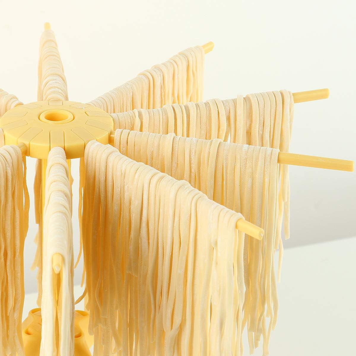 Cambom Foldable Pasta Drying Rack- Plastic Spaghetti Noodle Dryer with 10 Bar Handles Yellow