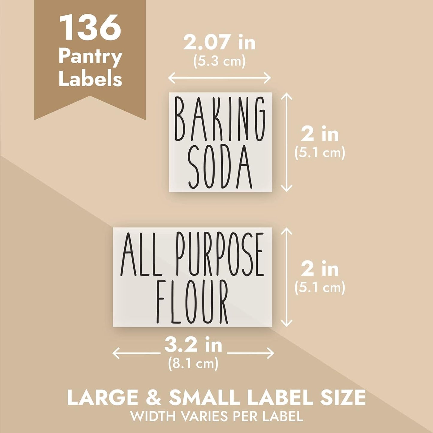 Talented Kitchen 136 Kitchen Sticker Labels for Food Containers - Varied Sizes, Black Text on Clear Background - Waterproof Labels for Jars & Storage