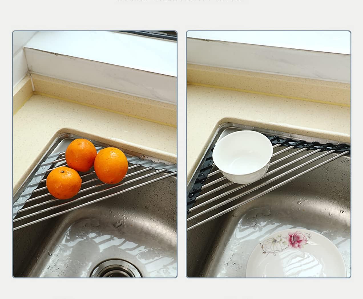 Ahyuan Roll up Dish Drying Rack Over The Sink Kitchen Roll up Sink Drying Rack Portable Dish Drainer Foldable Dish Drying Rack (Black, Triangle 16.3''X9.4'')