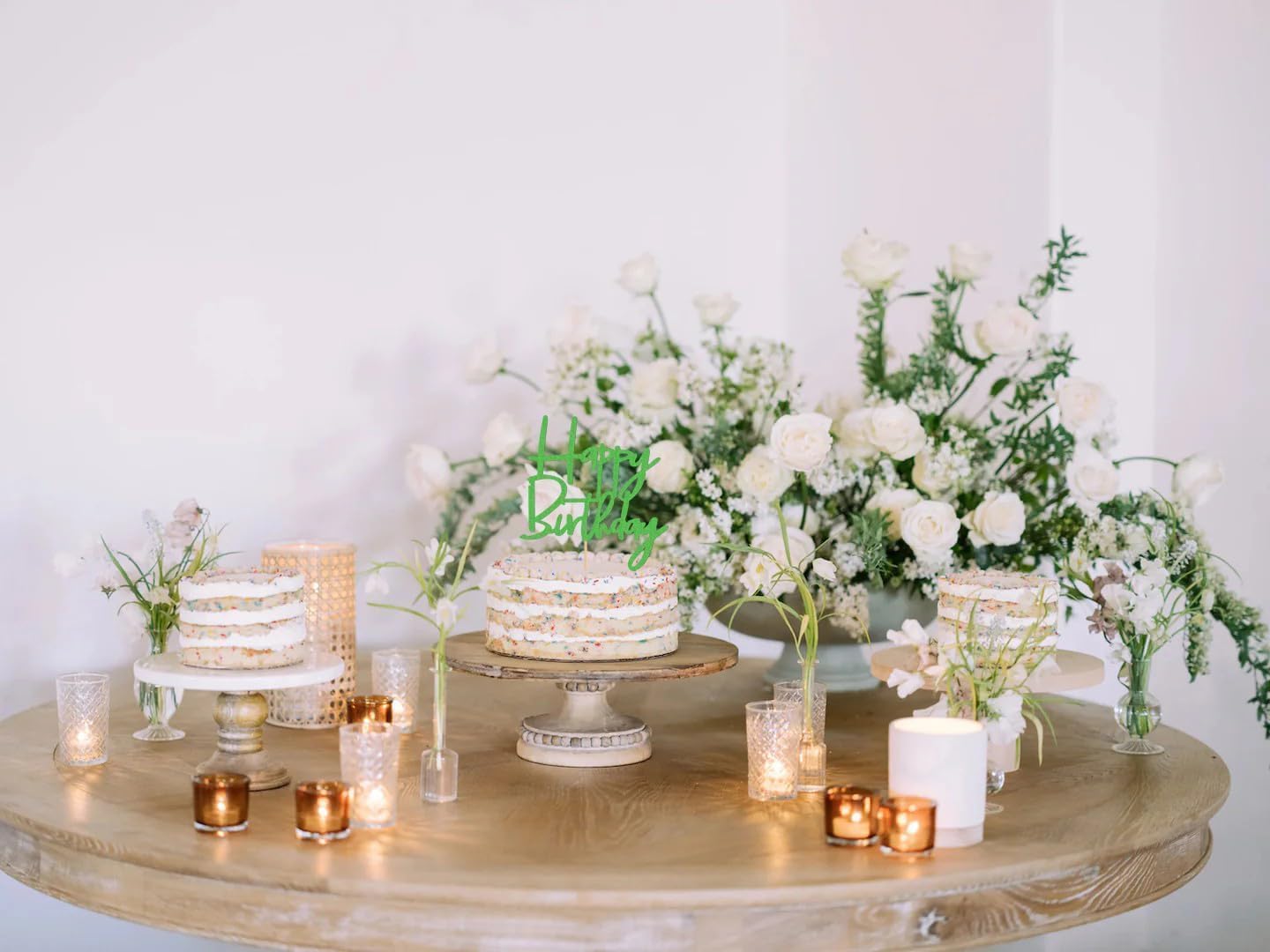 Happy Birthday Cake Topper - Glitter Green Birthday Cake Top Decorations (Green)