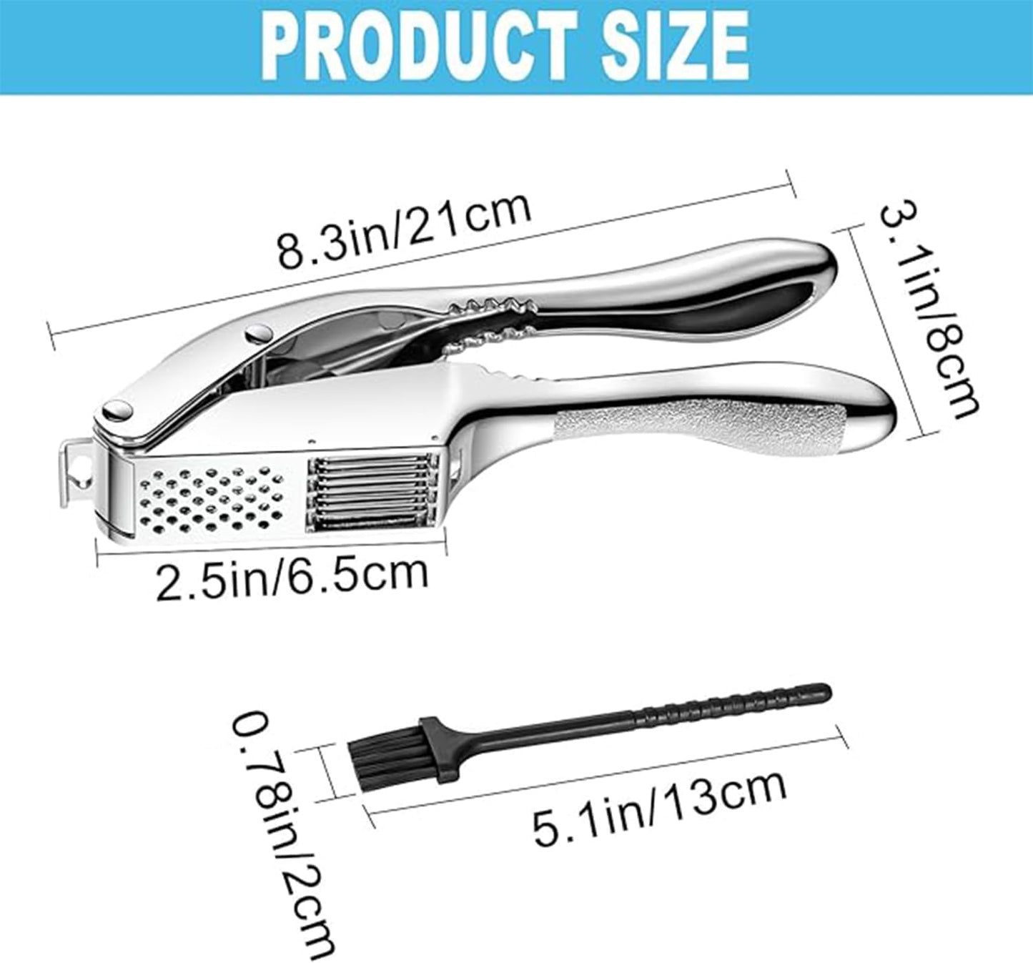 Garlic Press and Slicer 2 in 1, Rust Proof & Dishwasher Safe Professional Garlic Mincer Tool, Effortlessly Crush and Mince Garlic with this Ergonomic Handle-Garlic Peeler & Brush ANCQMI(Pear white)