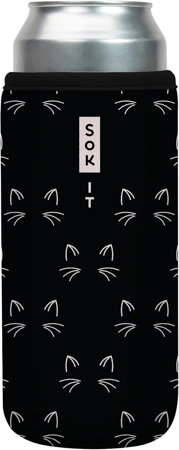 Sok It CanSok Sleeve for Beer & Soda Insulated Neoprene Cover (Mystical Meows, 25oz Can Sleeve)
