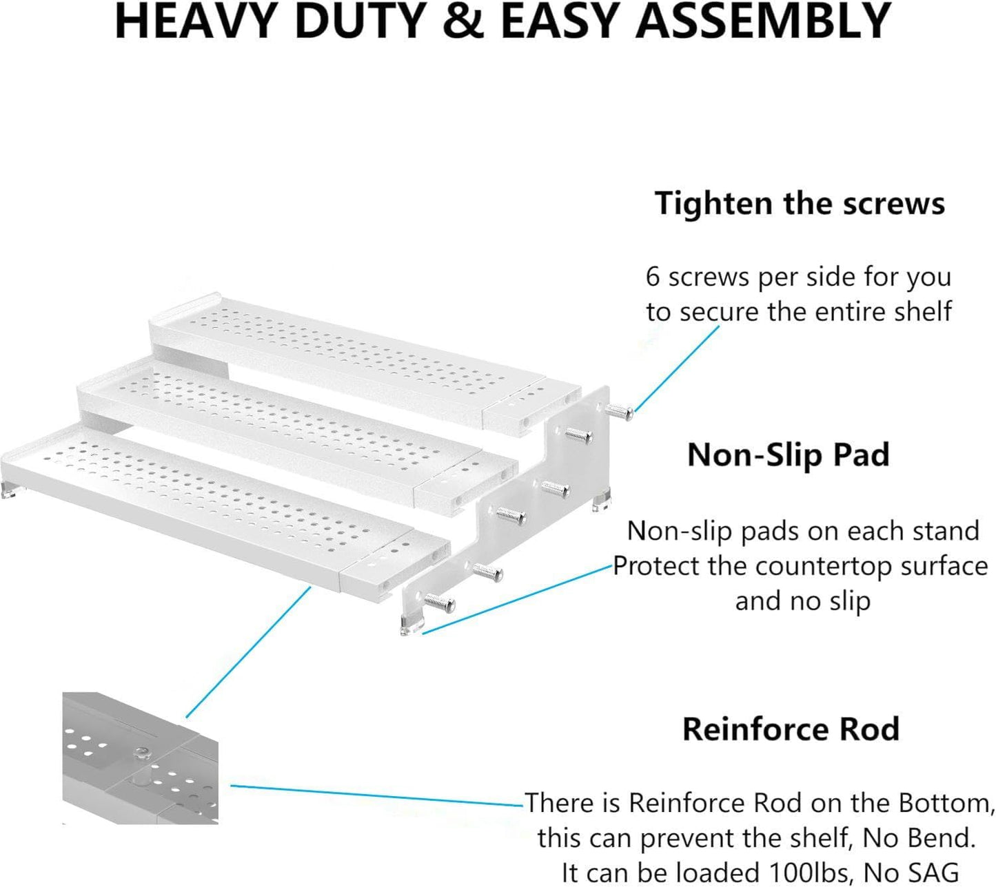 Expandable Spice Rack organizer with 3-Tier step shelf,Modern Design heavy duty,Non Skid and Visibility ,Great for Kitchen Cabinet,Bathroom,dressing table,Cupboard, Pantry and more(2PACKS/WHITE)