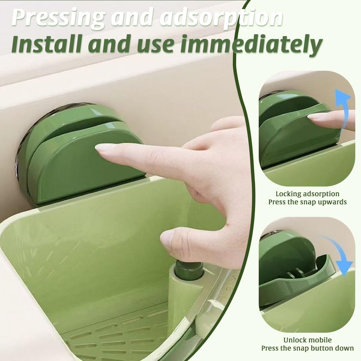 Suction Cup Sink Corner Rack, 2025 Upgraded Self-Cleaning Sink Strainer Basket, Removable Food Waste Catcher with Drain Hole, Say Goodbye to Gross Food Scraps and Smelly Sinks (2*Green)