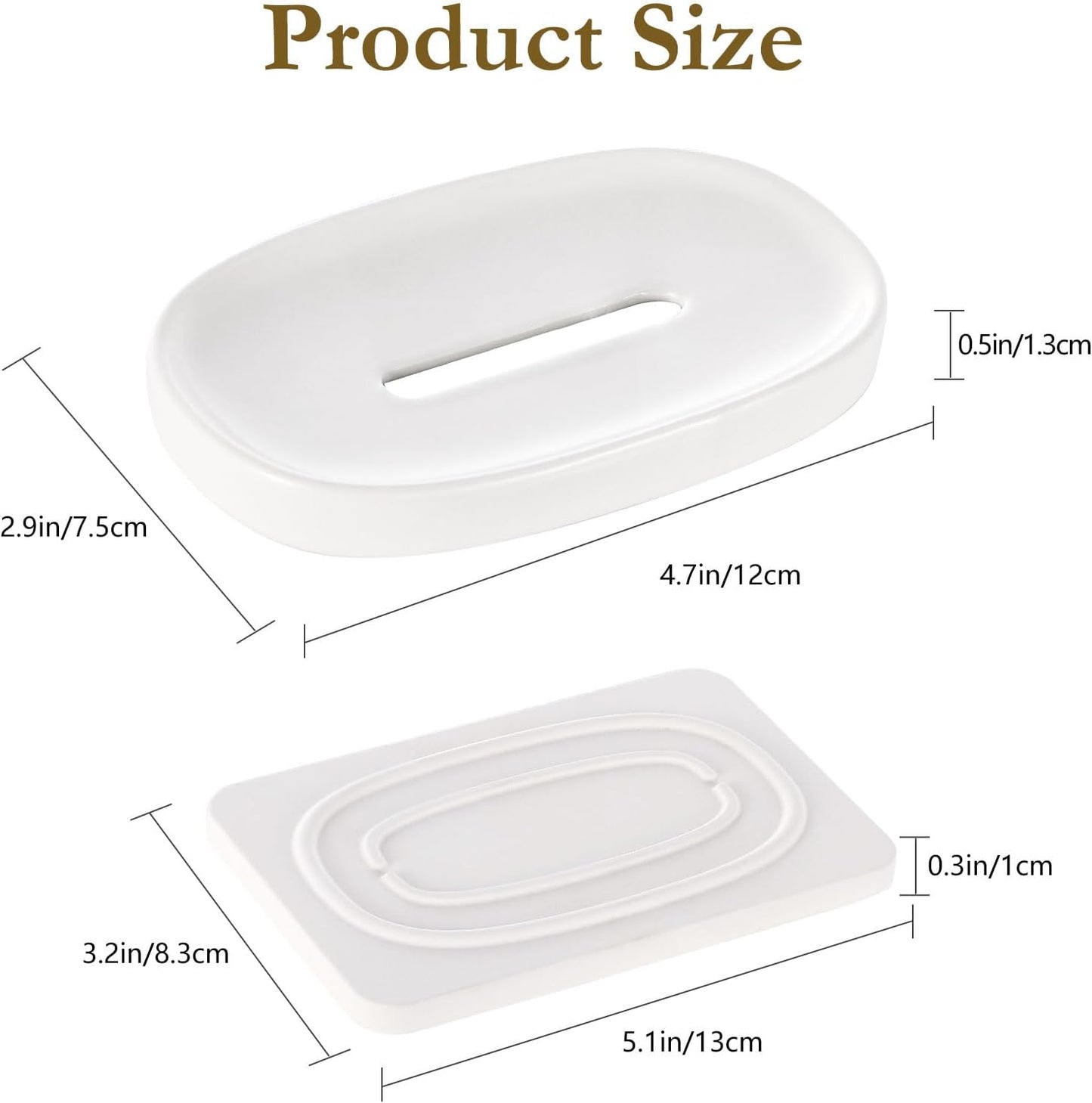 Shinowa Soap Dish (Dual Layer), 4.72 * 2.95'' Ceramic Soap Container and 5.12 * 3.27'' Diatomaceous Earth Tray, Quickly Drain Water and Dry, Dish Soap Holder for Kitchen, Bathroom, Shower