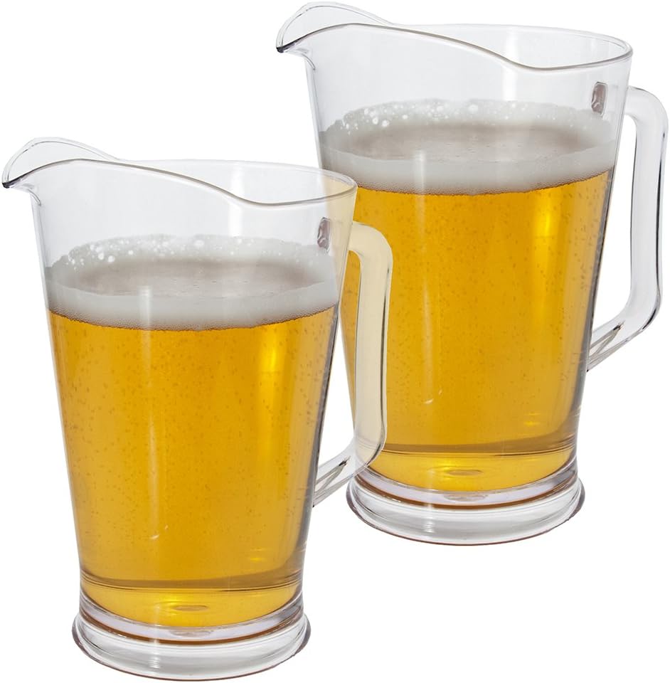 US Acrylic 64oz Bistro Clear Pitcher | Set of 2 Beer Pitchers | Reusable, BPA-free, Made in the USA, Indoor and Outdoor Pitcher Set for Water, Lemonade, Juice, Soda Pop, and Beer