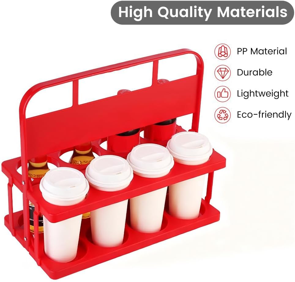 Reusable Drink Carrier with Handle for Doordash, Eats, Grubhub, Portable 8 Cup/Coffee Holder Accessories for Delivery, Foldable Drinks Caddy with Tray, Car Durable Plastic Festive Bottle, Vacation