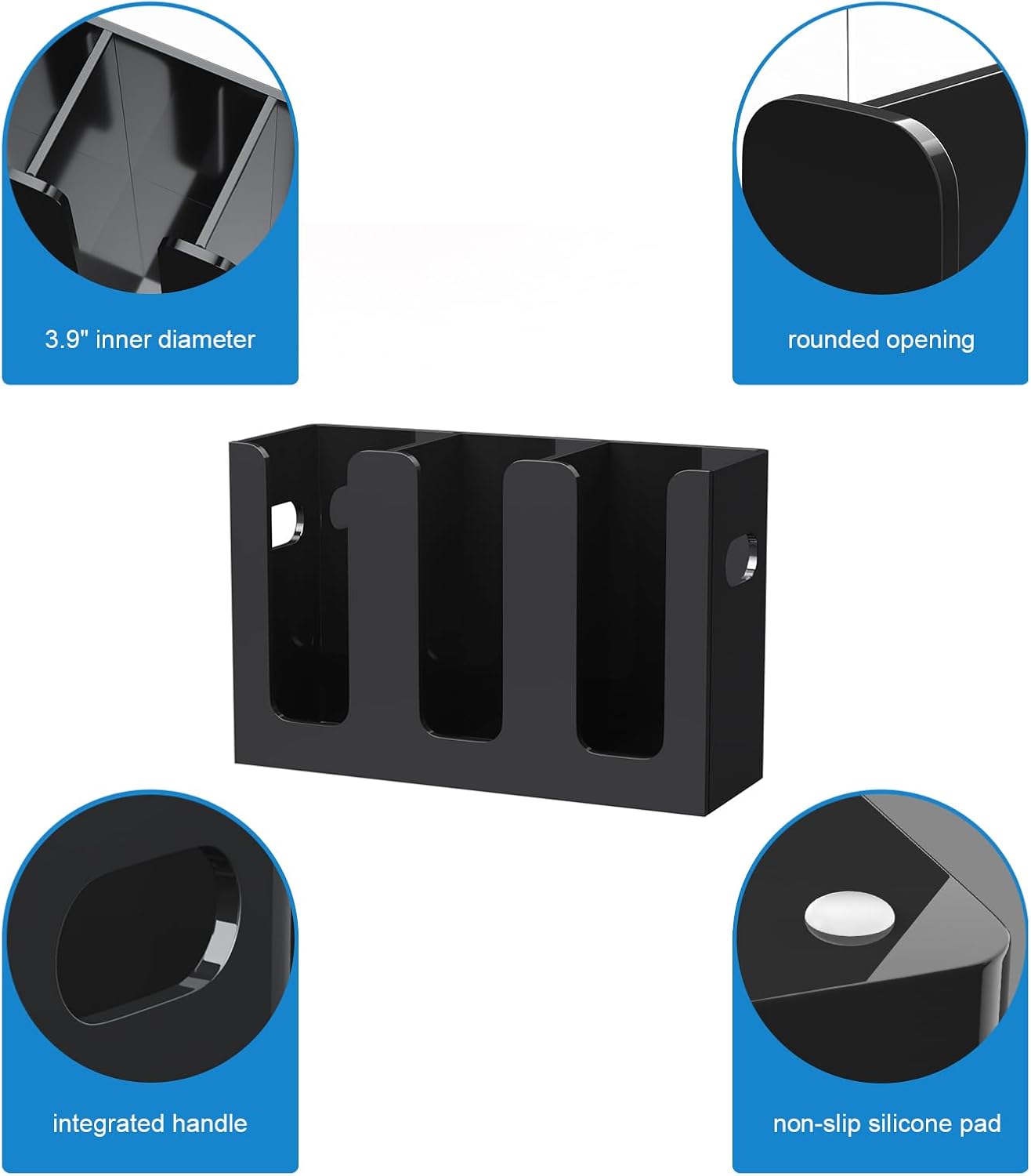 WINFFOR Disposable Cup Organizer Dispenser - 3 Compartments Black Acrylic Cup and Lid Holder with Handles Plastic Cup Dispenser Countertop Paper Cup Holder for Coffee Bar House Party Essentials