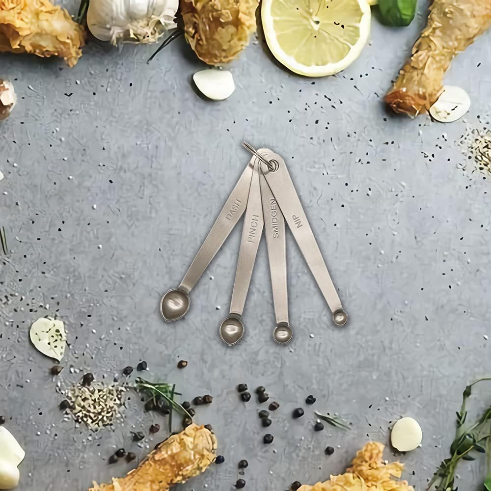 2Pack Mini Measuring Spoons Set, Small Stainless Steel Teaspoon for Cooking and Baking, Suitable for Tiny Amount of Dry or Liquid Ingredients and Spices (1/8, 1/16, 1/32, 1/64 tsp)