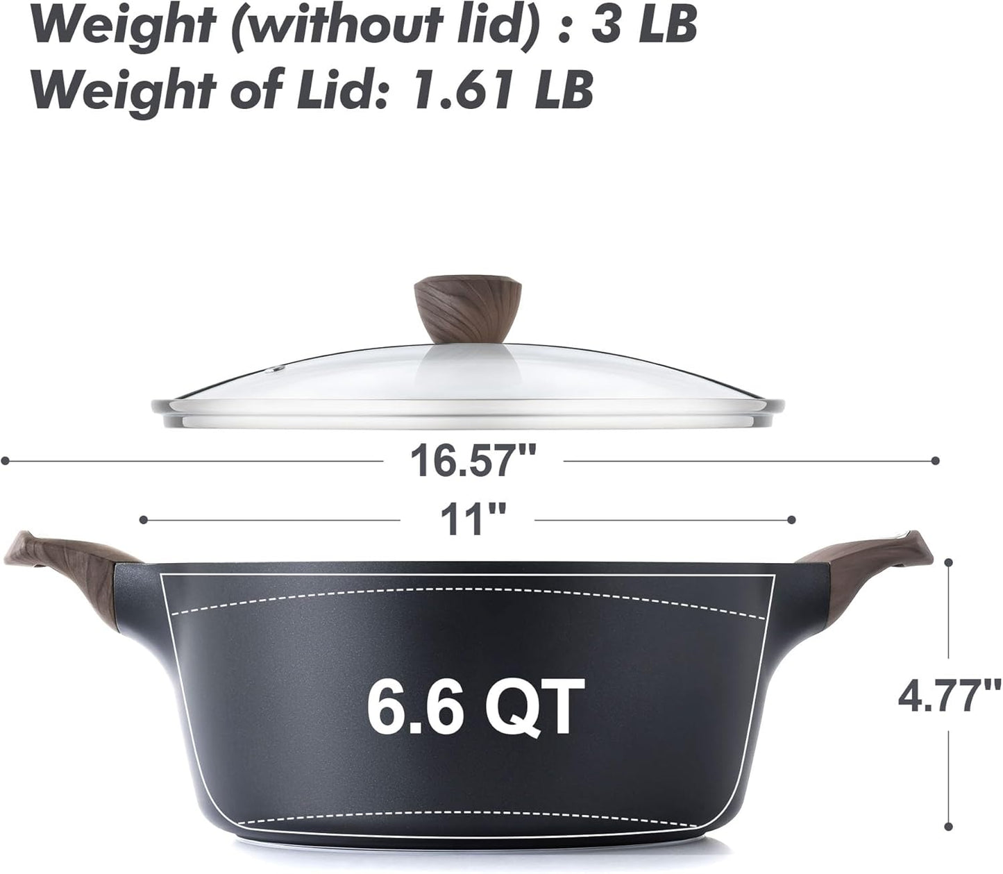 SENSARTE Nonstick Stock Pot with Lid, 2.6/4.5/6.6 QT Soup Pot Casserole Pot, Healthy Pasta Pot, Large Deep Cooking Pot, Big Sauce Pot Stew Pot, Induction Compatible, PFOA PFOS APEO Free, Black