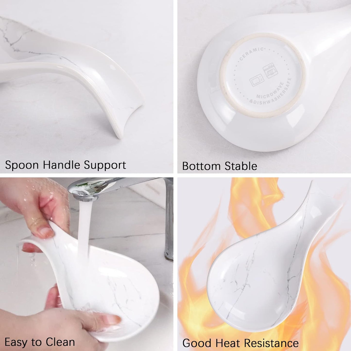 Spoon Rest for Stove Top 2PCS, Kitchen Spoon Holder Set, White Marble Spoon Rest for Counter, Ceramic Cooking Utensil Rest for Spatula, Tong, ANTIS'S HOME