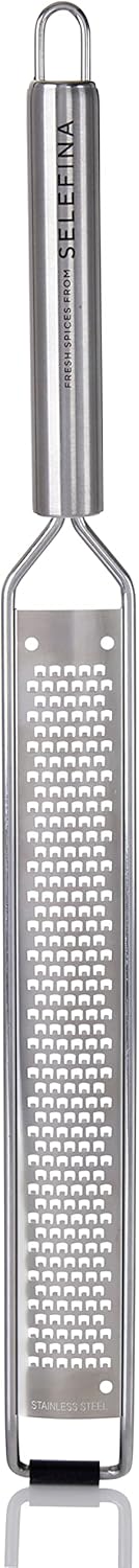 Selefina Spices: Rasp-Style Grater/Zester: for Nutmeg, Lemon, Garlic, Chocolate, Fruits, Vegetables and Ginger. Stainless Steel Grater, 16 inches