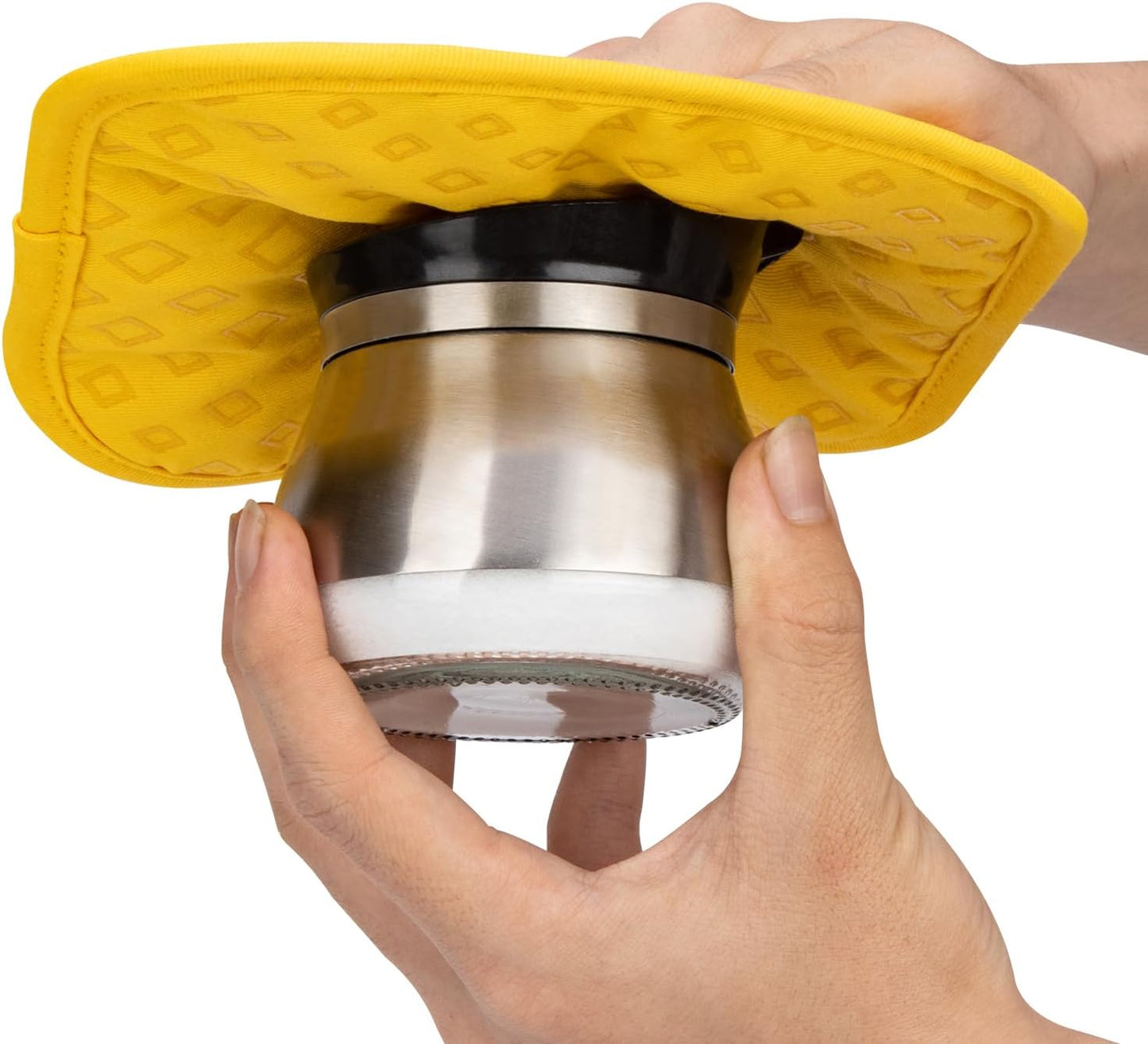 Set of 4 Oven Mitts and Pot Holders, 482 F Heat Resistant Hot Plate Moving Non-Slip Gloves for BBQ, Grill, Baking, Cooking, Oven, Microwave (Yellow)