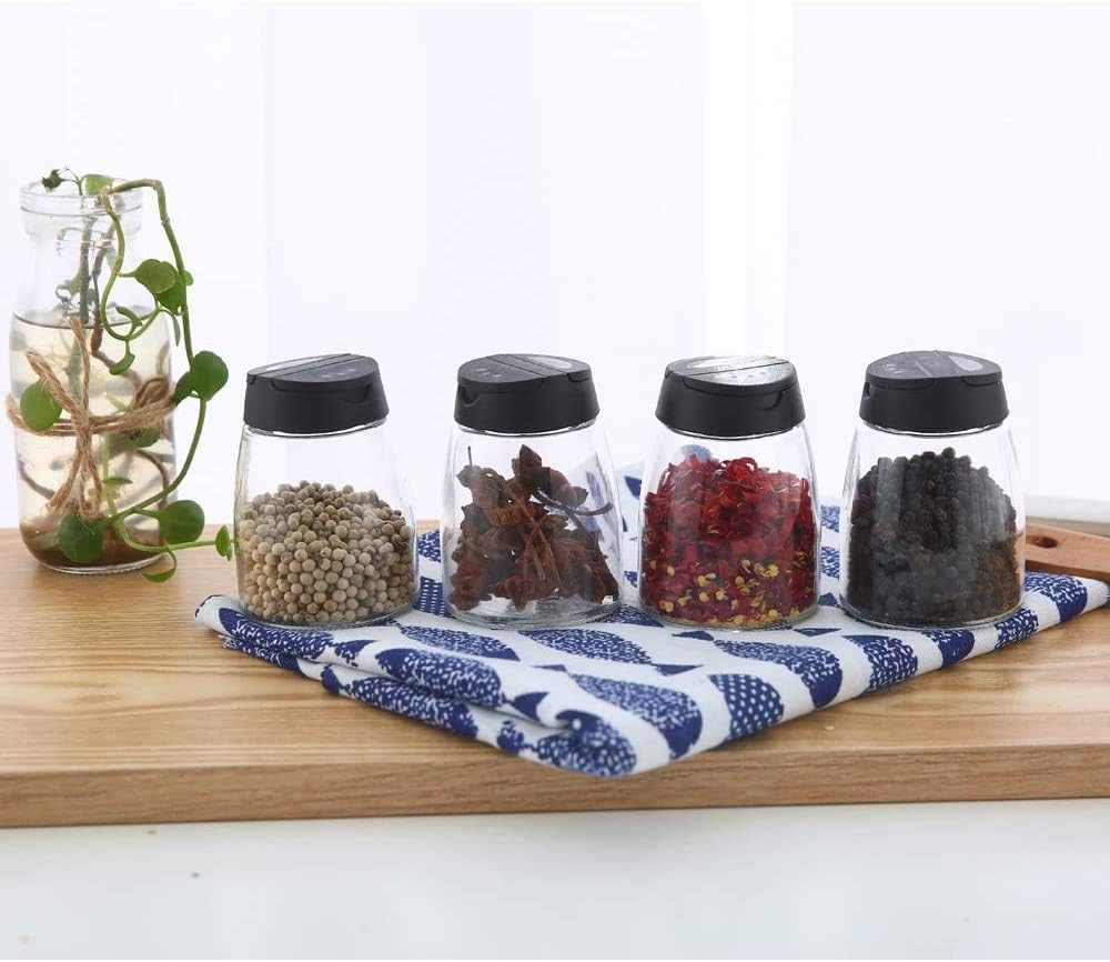 Glass Spice Jars, Double Lids Seasoning Shakers Glass Bottles Spice Shakers Sifter Barbecue Salt & Pepper Shaker Container (4PCS)