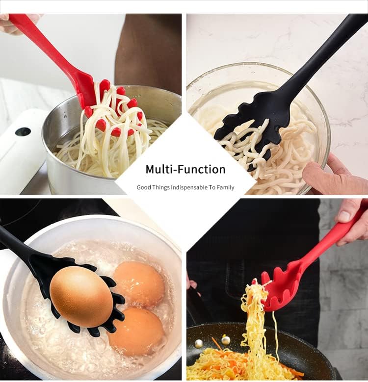 Silicone Pasta Fork (11.5"), High Heat Resistant to 480°F, Hygienic One Piece Design, Spaghetti Strainer & Server Spoon Pasta Forks (White)