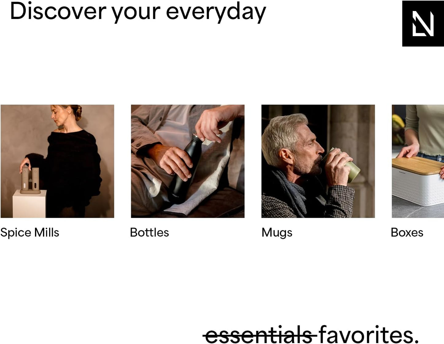 LARS NYSØM Bread Box I Metal Box with linen bag for long lasting freshness I Bread Bin with bamboo lid usable as cutting board I 14.2x7.5x5.1 In (Almond Beige)