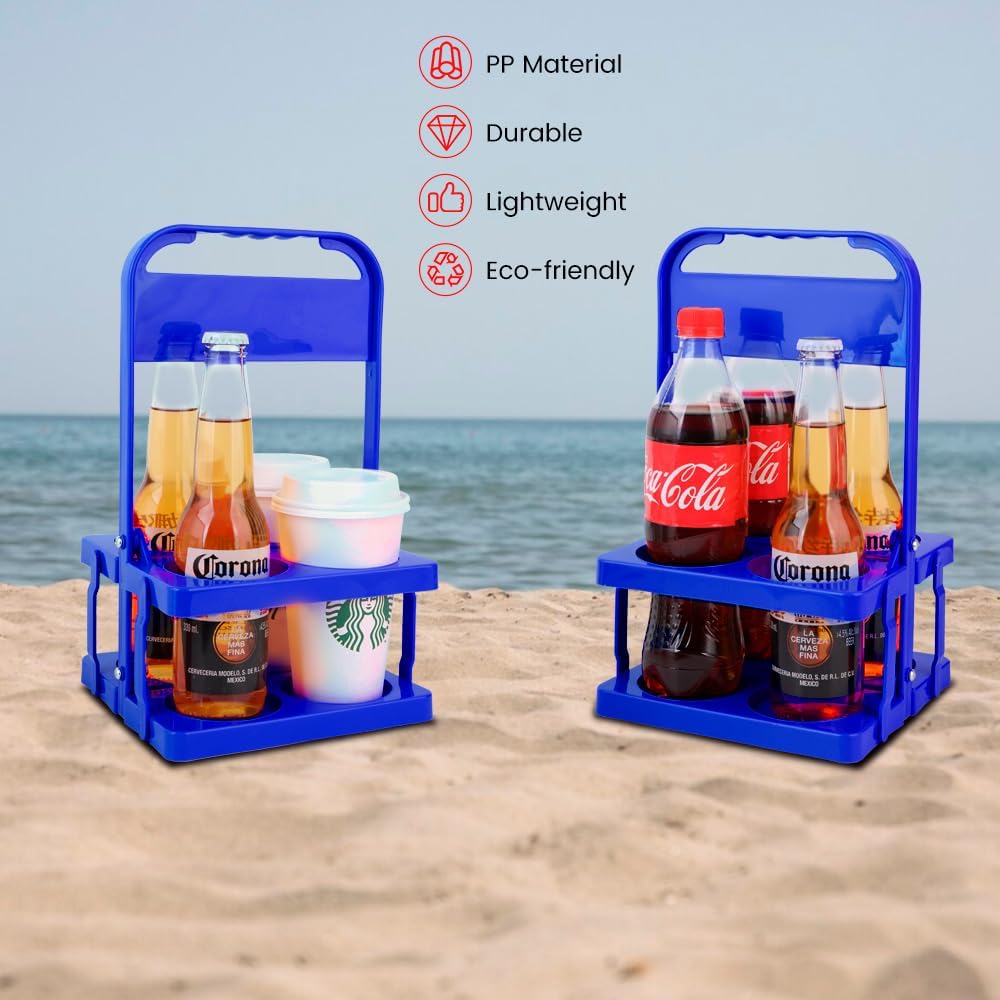 Musbus Reusable Drink Carrier with Handle for Doordash, Grubhub, Portable Cup/Coffee Holder Accessories for Delivery, Foldable Drinks Caddy with Tray, Car Durable Plastic Festive Bottle, Vacation