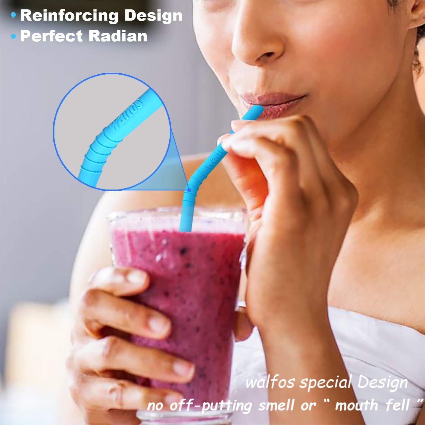 Walfos Reusable Silicone Straw - 2 Size Flexible Drinking Bendy Straws for Smoothies/20 & 30 oz Tumblers, BPA Free (4 Wide Straws + 4 Regular Straw + 2 Cleaning Brushes Excluding storage bag)