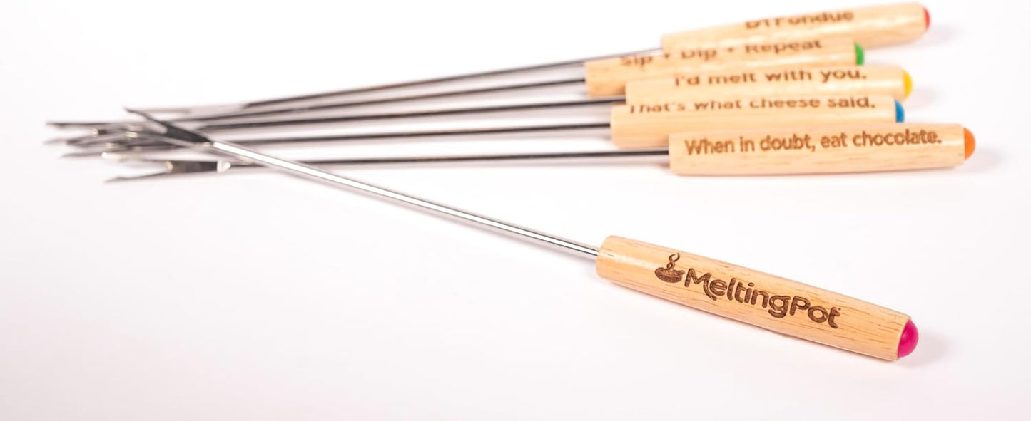 The Official Melting Pot 8-piece Fondue Set -2 Qt. Stainless Steel Pot with liner and 6 Fondue Forks for Cheese, Chocolate & Broth.