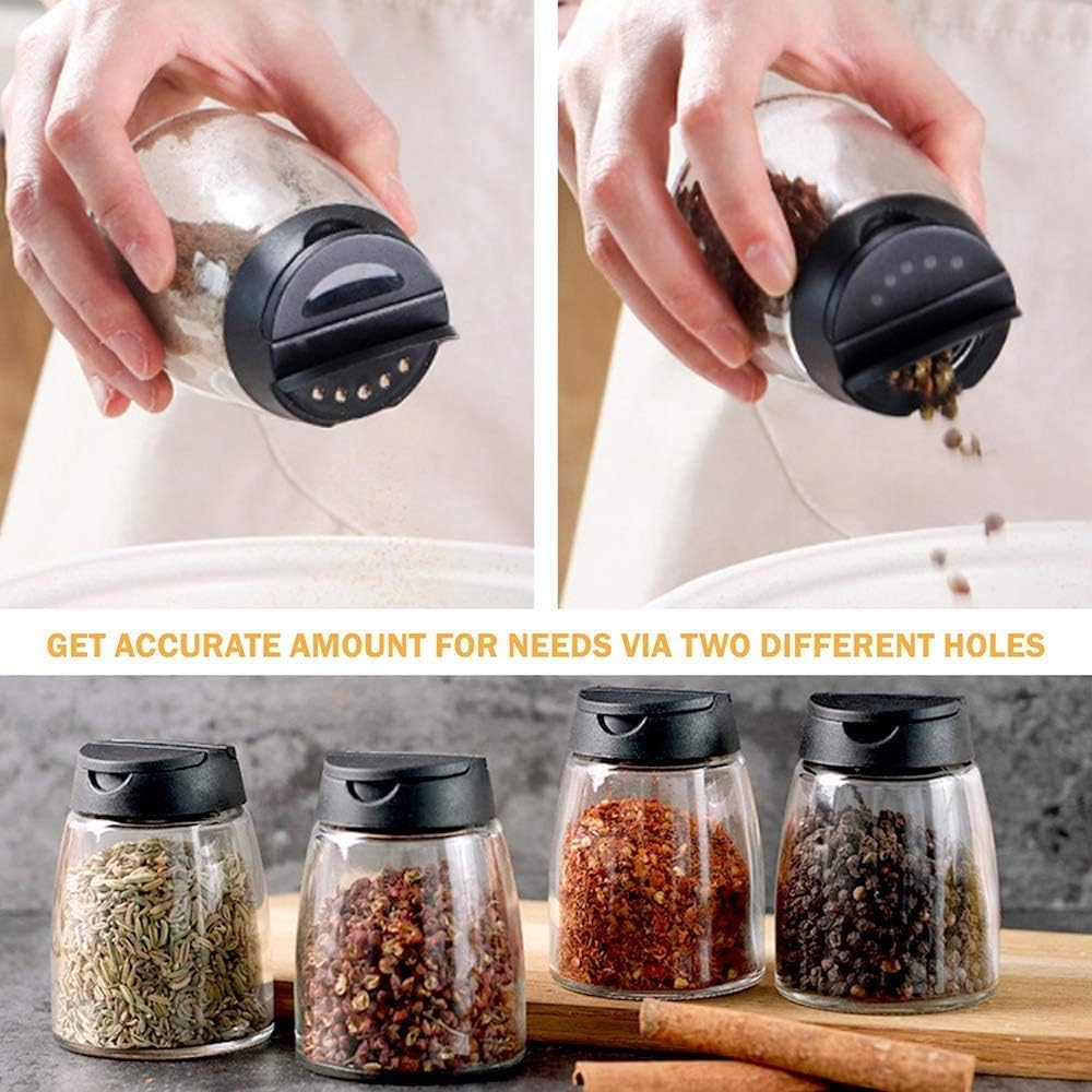 Glass Spice Jars, Double Lids Seasoning Shakers Glass Bottles Spice Shakers Sifter Barbecue Salt & Pepper Shaker Container (8PCS)