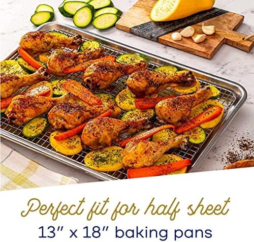 Ultra Cuisine Aluminum Baking Sheet with Stainless Steel Cooling Rack Set -Half Sheet Size Pan 13 x 18 inch, Durable Rimmed Sides, Easy Clean, Commercial Quality for Cooking and Roasting