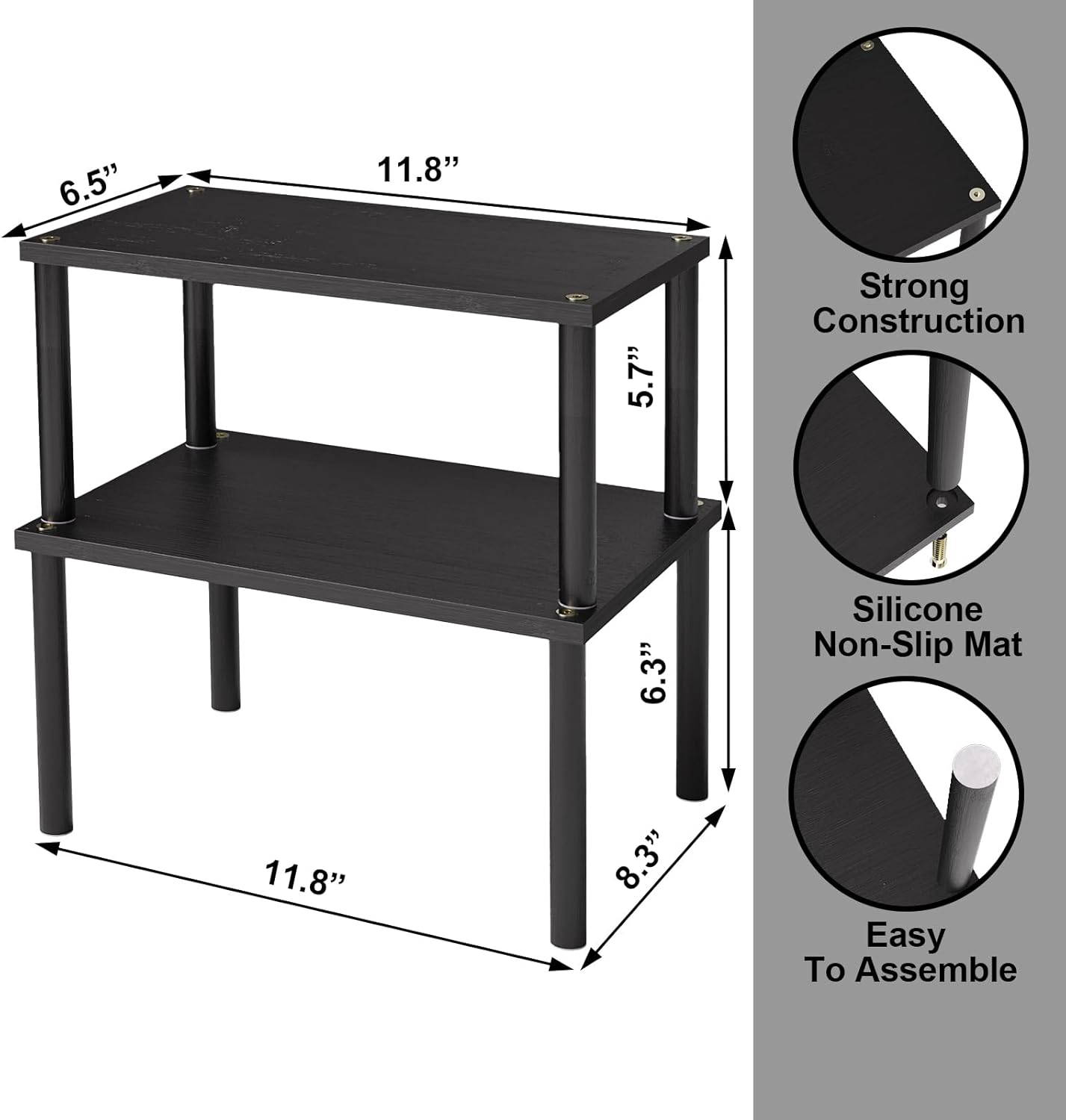 Cabinet Organizer Shelf(Set of 2),Kitchen Counter Shelves,Bamboo Spice Rack Countertop and Cabinet,Stackable Expandable,Medium(Black)
