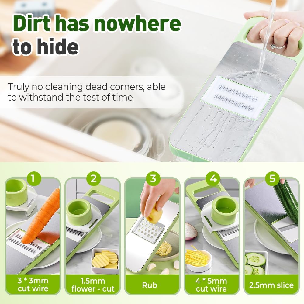 Multifunctional Vegetable Cutter, 2025 New Vegetable Slicer with Adjustable Stainless Steel Blade, Kitchen Chopper with Hand Guard for Vegetable, Fruit, Onion, Potato, Tomato, Cabbage (3pcs)