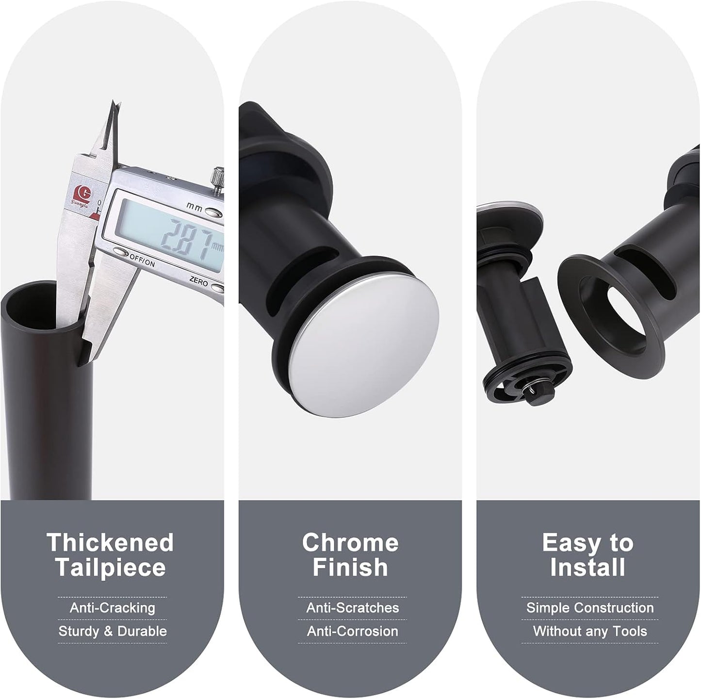 ARCORA Pop Up Sink Drain with Overflow, Chrome Bathroom Sink Drain, Pop Up Drain for Vessel Sink