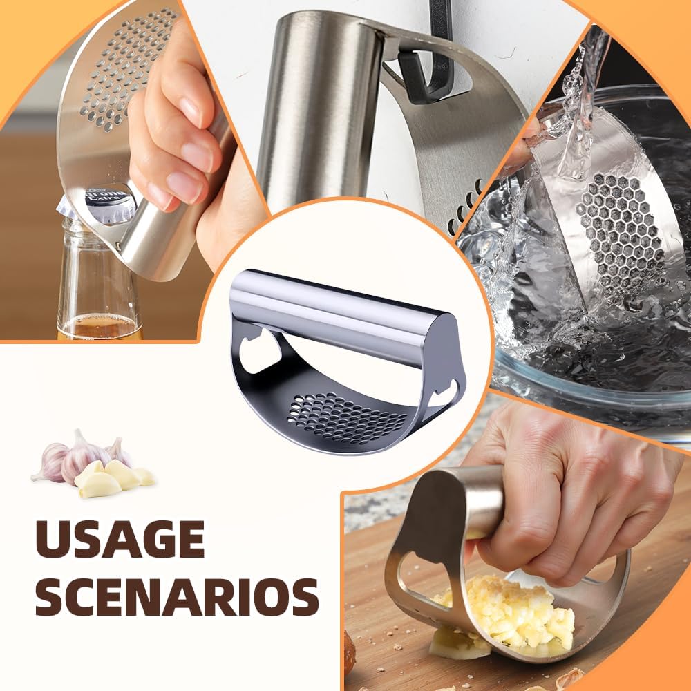 2025 Upgraded Garlic Press Stainless Steel, Garlic Press Rocker Professional Kitchen Gadgets Garlic Mincer Garlic Crusher, Heavy Duty Mincer Tool Garlic Chopper Garlic Presser Mincer (1Set)
