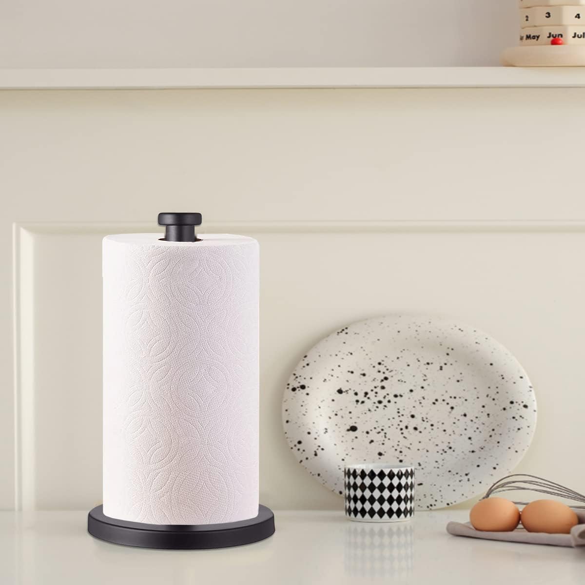 Stainless Steel Paper Towel Holder, Black Countertop for Kitchen Bathroom, Standing with Weighted Base
