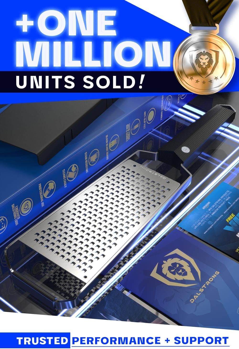 Dalstrong Professional Wide Cheese Grater - Fine - #304 Stainless Steel Blade - G10 Handle Kitchen Shredder - w/Blade Guard - Hard Cheese, Parmesan, Spices, Carrot, Garlic, Ginger - NSF Certified