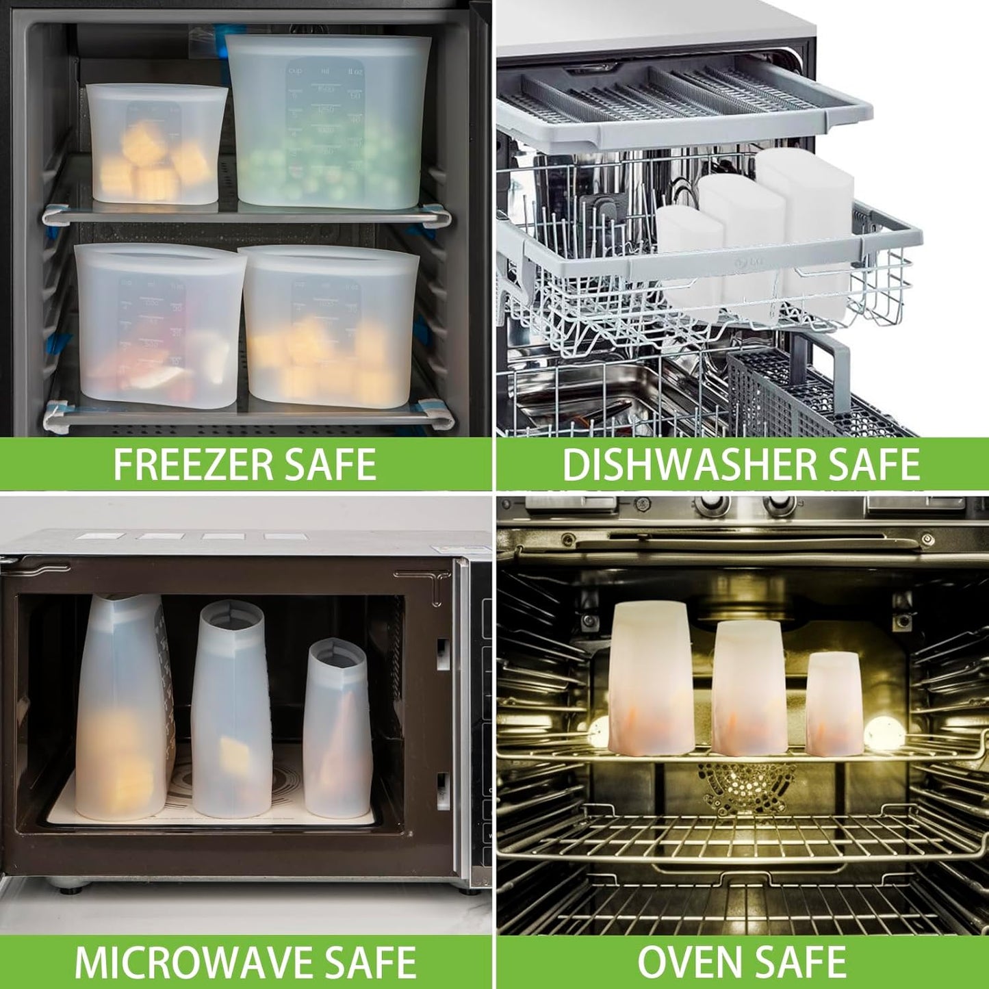 Reusable Storage Bag, 12 Pack 100% Silicone Food Storage Bags Stand Up Silicone Zip Lock Bags for Food Container, Freezer Microwave Oven Dishwasher Safe, 4 Medium 4 Small 4 Extra Small, Translucent