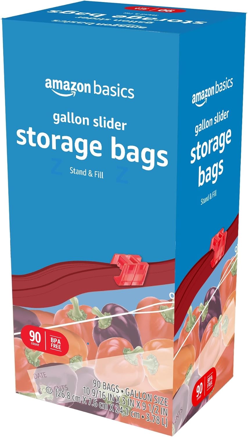 Amazon Basics Slider Gallon Food Storage Bags, BPA Free, 90 Count