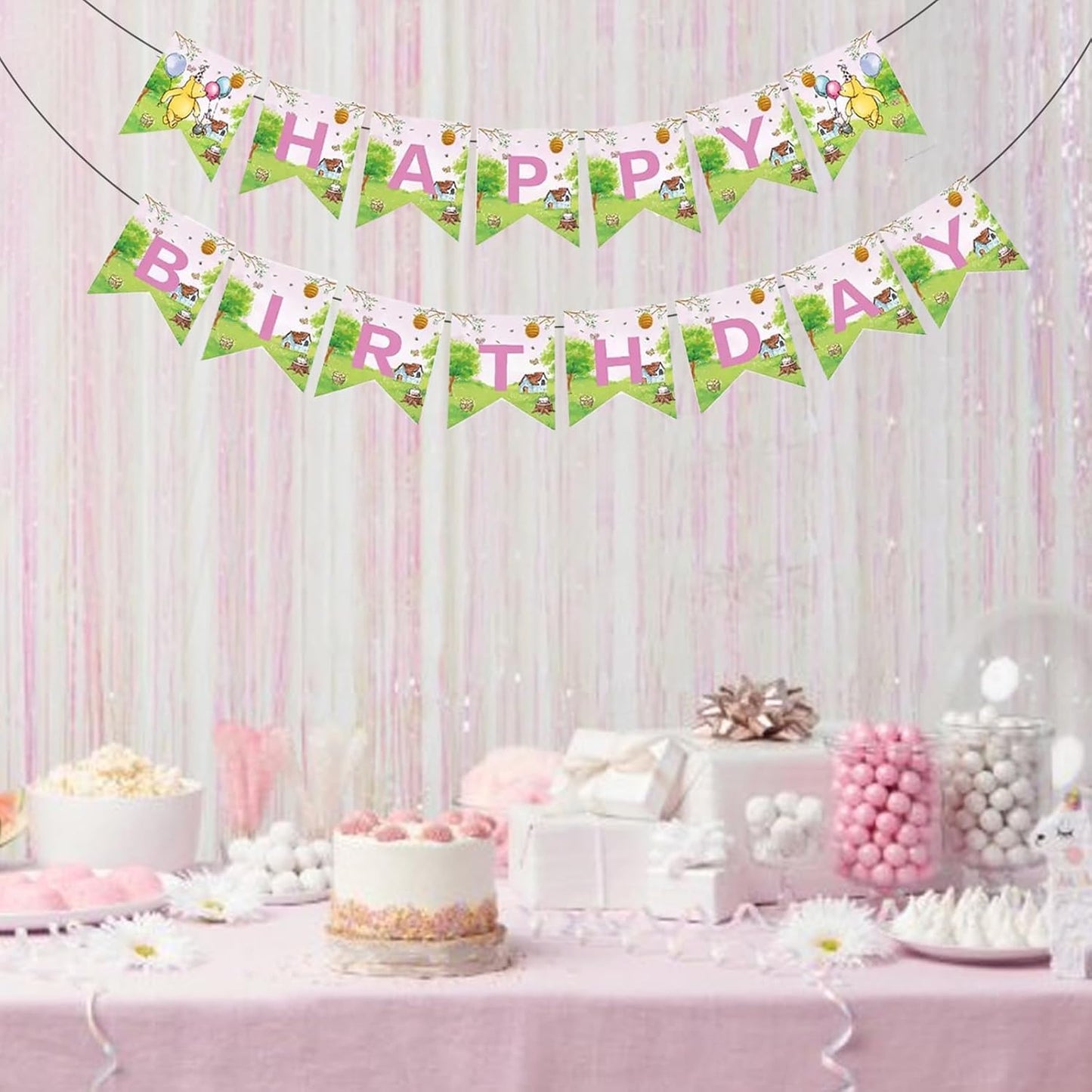 Winnie Birthday Party Banners Classic Pooh Happy Birthday Decoration Banners Signs for Kids Girls 1st Baby Shower Decorations Winnie Birthday Party Supplies