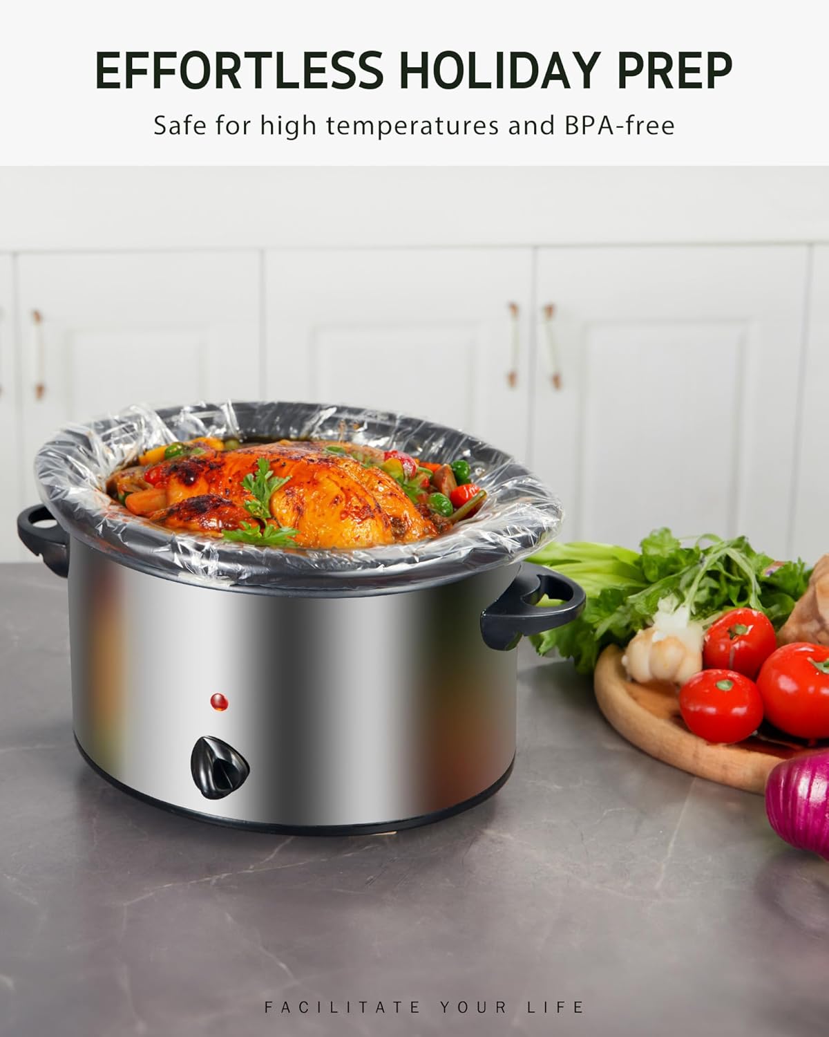 Syntus Slow Cooker Liners, 15 Count Cooking Bags Large Size Disposable Pot Liners Plastic Bags, Fit 3QT to 8QT for Slow Cooker Cooking Trays, 13"x 21", 15 Liners