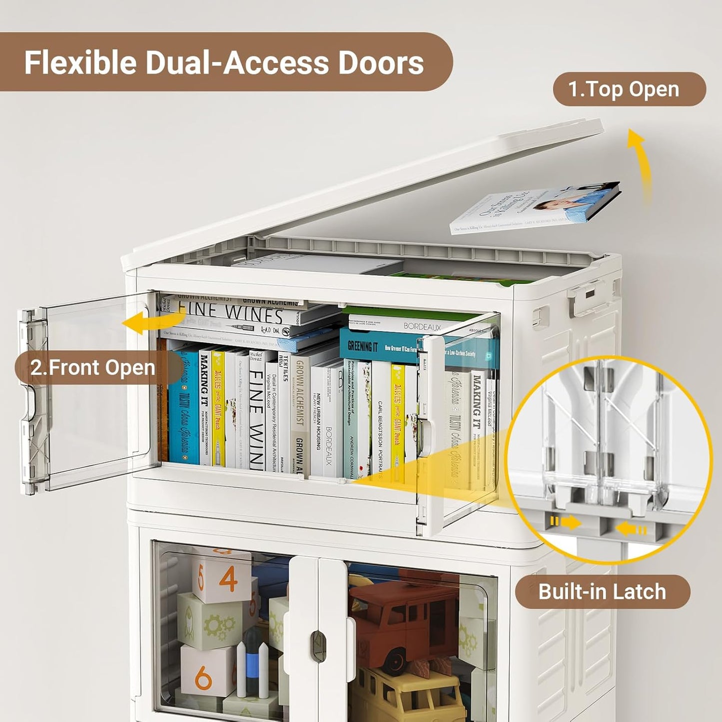 115Qt Stackable Storage Bins with Individual Lids & Wheels, Large Plastic Collapsible Latching Boxes Closet Organizers and Storage Cabinet Shelves Units for Home Kitchen Dorm, 1-Pack White